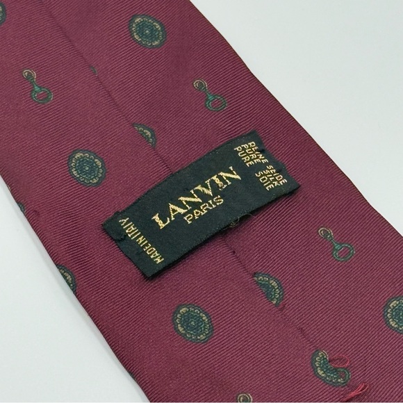Lanvin Burgundy Patterned Pure Silk Tie Made in Italy - Picture 2 of 7